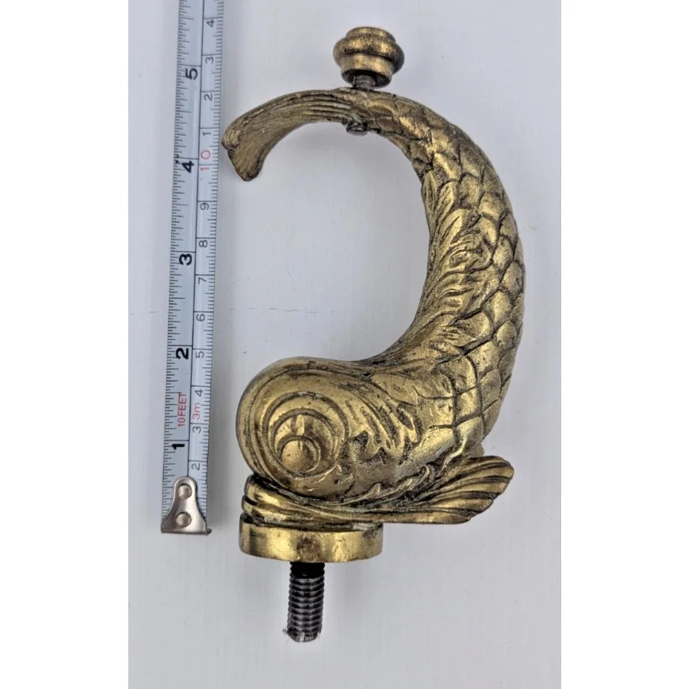 Brass Koi Fish Dolphin Screw on Part Solid Decor Repurpose Furniture Piece